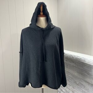 Eileen Fisher Organic Cotton Frayed Edge Rolled Hem Hooded Sweatshirt XL